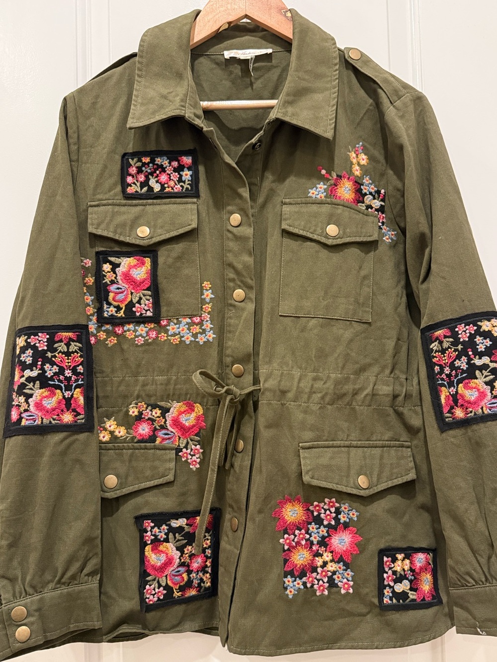 ANDREE BY UNIT Olive Green Embroidered Utility Jacket